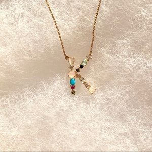New in box! K initial multicolor gemstone necklace